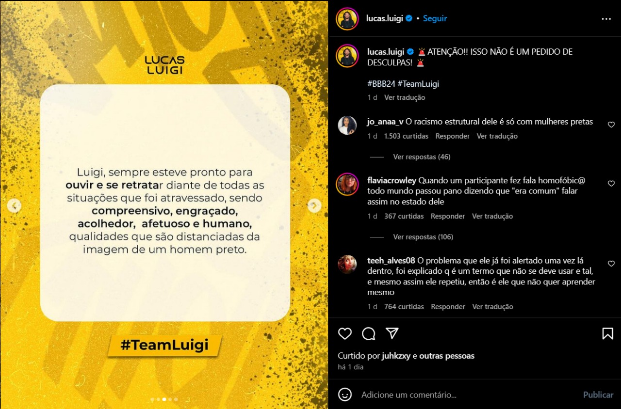 Post publicado no Instagram de Lucas Luigi 